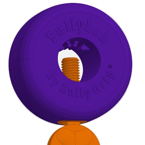 Purple and orange dog toy with 'Bully Bloc' branding on a white background