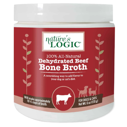 Nature's Logic dehydrated beef bone broth container on a white background