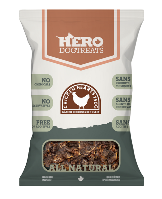 Hero Dog treats package with chicken hearts