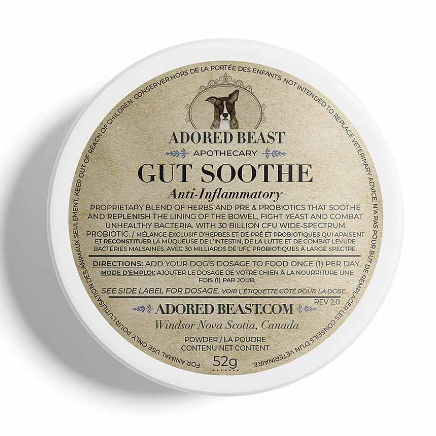 Adored Beast Gut Soothe product packaging on a white background