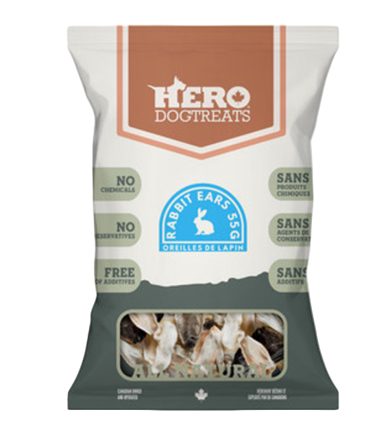 Hero Dogtreats package with rabbit ears on a white background