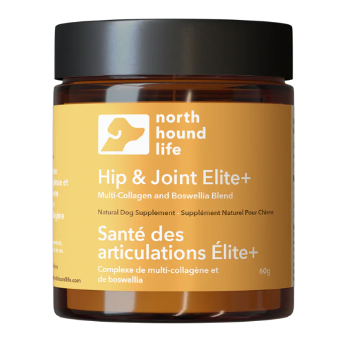 Jar of North Hound Life Hip & Joint Elite+ supplement on a white background
