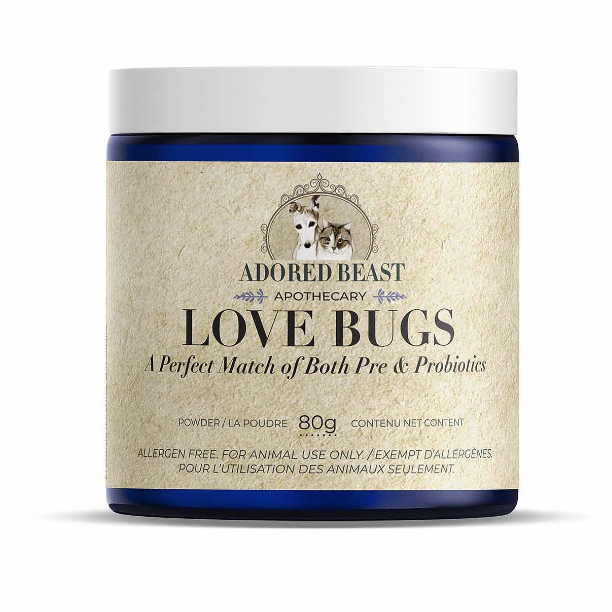 Jar of 'Adored Beast Apothecary Love Bugs' on a white background