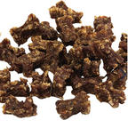 Dog treats on a white background with a small bag and additional treats at the bottom.