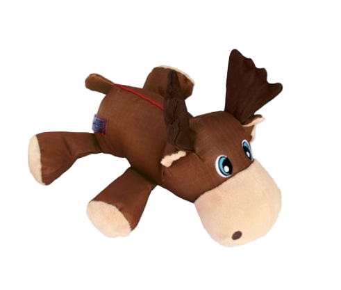 Plush moose toy on a white background