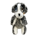 Plush toy dog with gray and white fur 