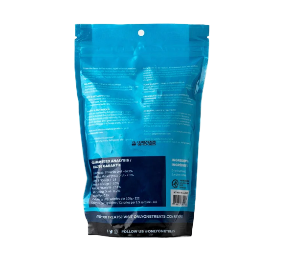 Blue packaging with text and branding on a white background