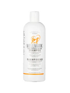 A white plastic bottle of Wellmark Chlorhexidine Shampoo for dogs and cats, featuring an orange dog logo and black and orange text on a clean white background.