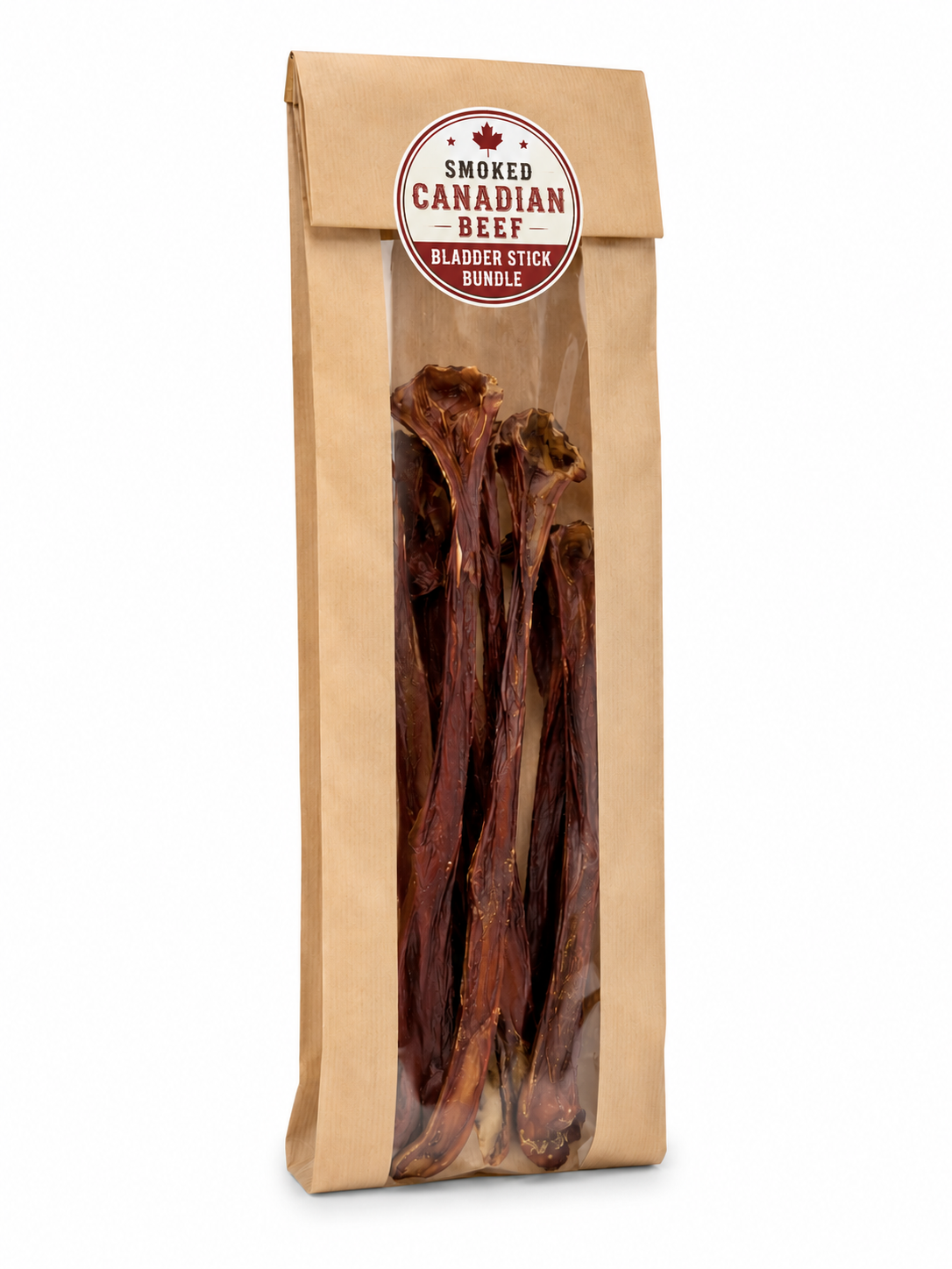 Package of smoked Canadian beef blunder sticks with a clear window.