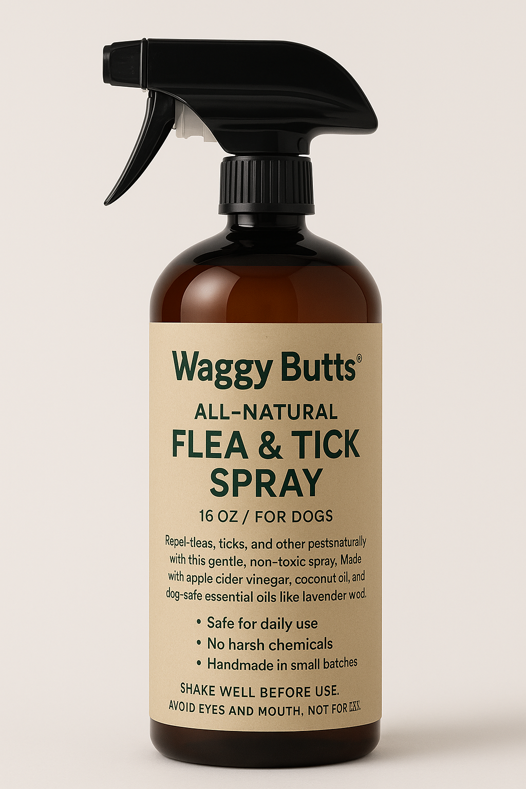 Waggy Butts all-natural flea and tick spray bottle