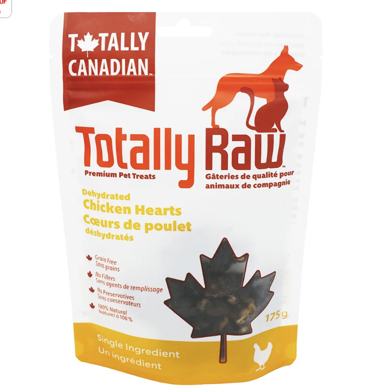 Package of Totally Canadian Totally Raw pet treats with a maple leaf design on a white background