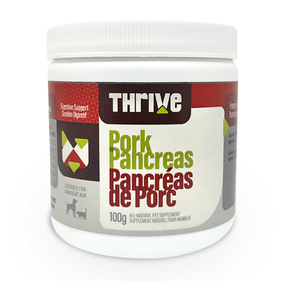 Thrive pork pancreas supplement container on a white background