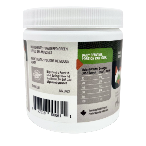 Container with label showing ingredients and nutritional information on a white background