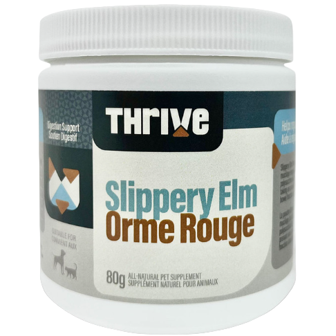 Thrive Slippery Elm pet supplement container on a white background