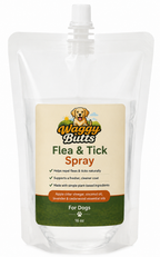 Waggy Butts flea and tick spray for dogs on a white background
