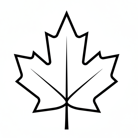 A simple black outline of a maple leaf centered on a plain white background.
