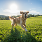 a dog running in the grass