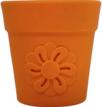 Orange flowerpot with a sunflower design on a white background
