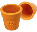 Orange flower pot with a sunflower design on a white background