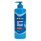 Thrive herring oil container with blue label on a white background