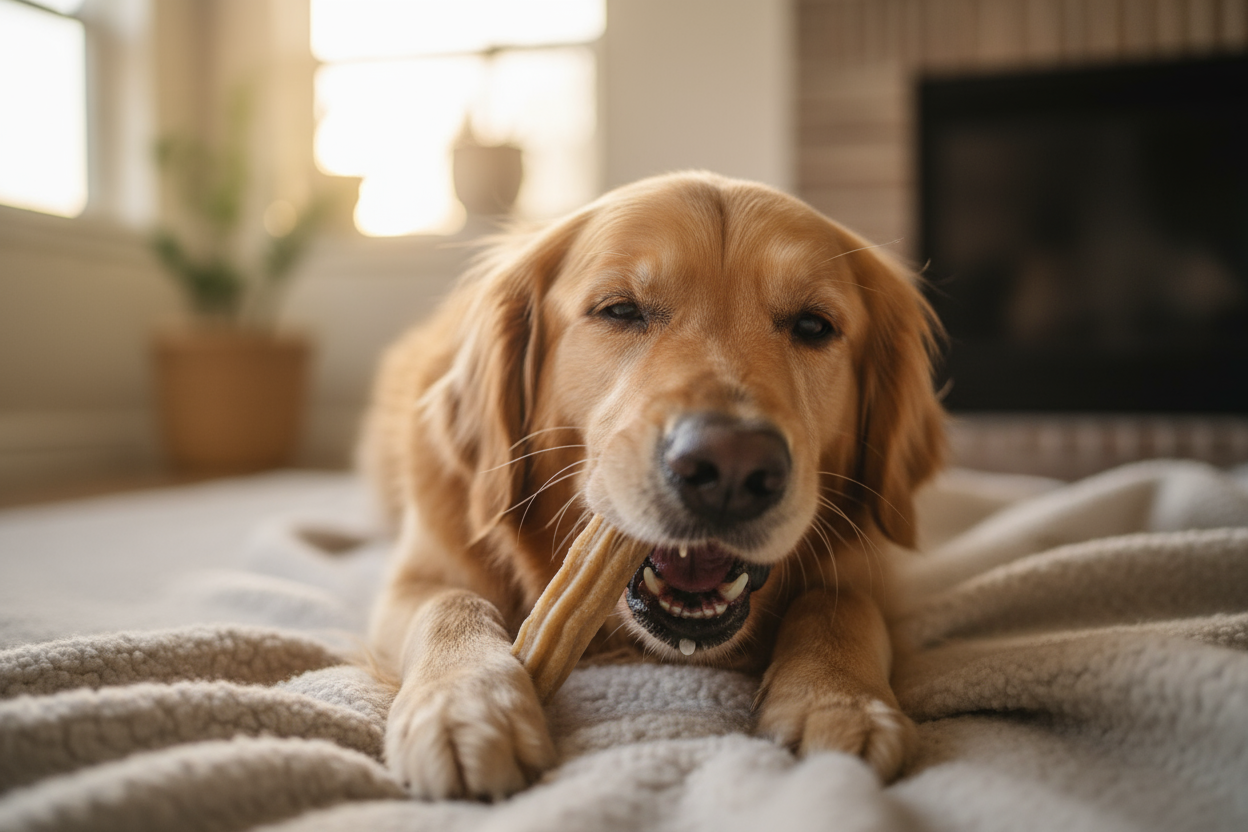 dog eating a collagen stick