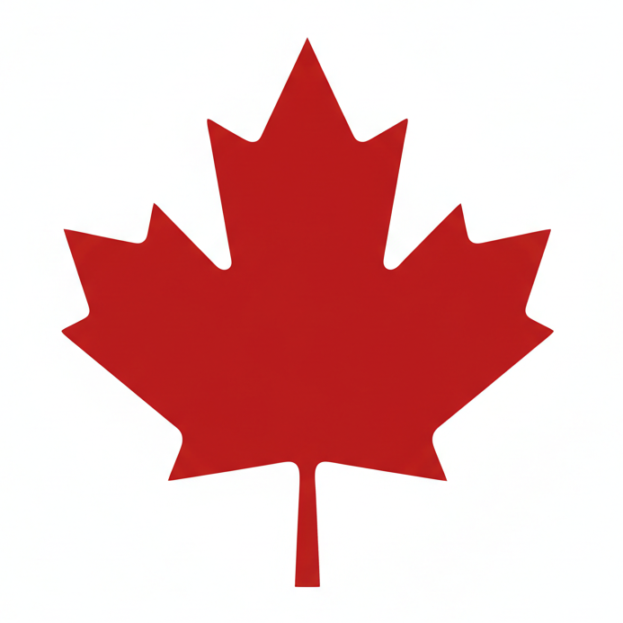 A solid red maple leaf graphic centered on a plain white background.